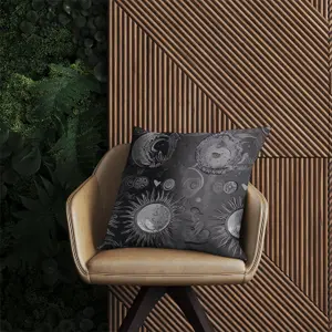 Black Grey Abstract Sun and Moon Outdoor Cushion 45cm x 45cm