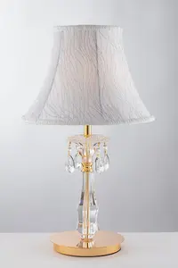 Luminosa MONET Table Lamp with Round Tapered Shade Gold, Crystal With Fabric 35x55cm