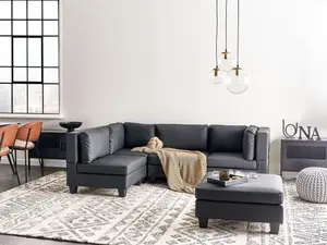 Corner Sofa with Ottoman UNSTAD Black Right Hand