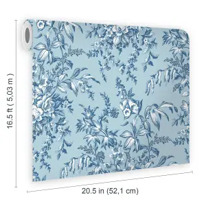 Laura Ashley Picardie Blue Sky Floral Smooth Wallpaper Sample