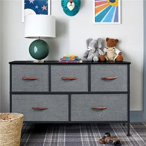 Yaheetech Fabric Chest of Drawers with 5 Drawers Dark Grey