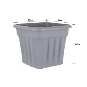 Wham 4x Vista Plastic Planter, Square Garden Plant Pot, Large Floor Pot (49cm, 50L, Pack of 4) Made in UK (Upcycle Grey)