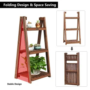 Costway 3-Tier Folding Flower Stand Rack Wooden Flower Pot Shelf Portable Plant Stand Organizer Staircase Display Shelves