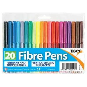 Tiger Stationery Fibre Pen Set (Pack of 20) Multicoloured (One Size)