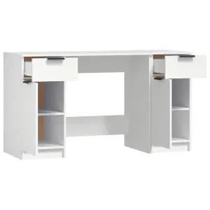 Berkfield Desk with Side Cabinet White Engineered Wood