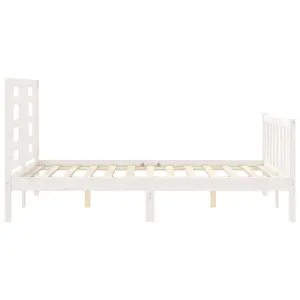 Berkfield Bed Frame with Headboard White Small Double Solid Wood