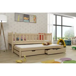 Kids Bunk Bed with Trundle with Drawers Pine