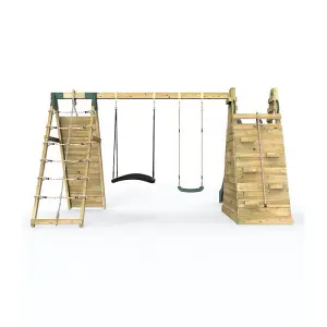 Rebo Wooden Pyramid Climbing Frame with Swings and 8.7ft Water Slide - Rainbow