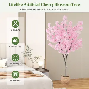 Costway 190cm Tall Artificial Cherry Blossom Tree Faux Floral Plant Indoor Decor