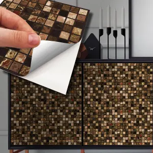 Walplus Metallic Brown Marble Mosaic Metallic Tile Stickers Multipack 48Pcs