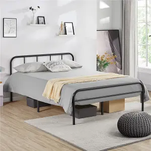 Yaheetech Black 4ft6 Double Metal Bed Frame with High Headboard Strong Iron Platform Bed for Bedroom