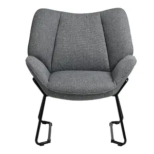 Grey Linen Upholstered Armchair Metal Base Lounge Chair Occasional Arm Chair