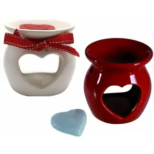 4 X Ceramic Love Heart Oil Burner With Scented Wax Melt Gift Tea Lights Aroma