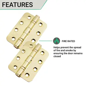 EAI 4" Fire Door Hinges 4" Stainless Steel Grade 13  - 102x76x3mm - RADIUS - PVD Brass - Pair - Including Screws