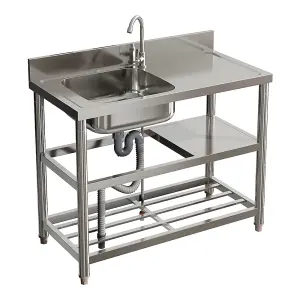 Right Hand Drainer Rectangle 1 Compartment Stainless Steel Sink with Shelves