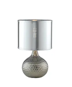 Luminosa PULSAR Table Lamp with Round Shade Silver, Ceramic With Pvc Lampshade 22x35cm