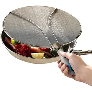 Splatter Screen - 29cm Stainless Steel Odour Absorbent Frying Pan Splatter Guard Lid Cover with Carbon Filter & Folding Handle