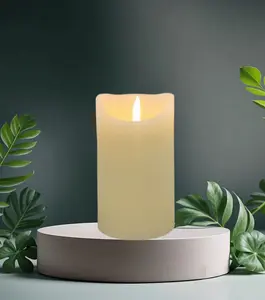 Flickering LED Battery Candle Flameless Realistic Cream Pillar Candle 18cm