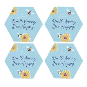 Set of 4 Don't Worry Bee Happy Drink Coasters