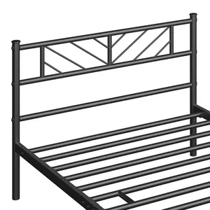 Minimalist Metal Slatted Bed Platform with Arrow Design Headboard Black / Single (3')