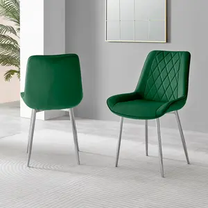 Palermo Velvet Modern Dining Chairs with Tapered Metal Legs & Quilted Diamond Stitching (Set of 2) Green / Silver