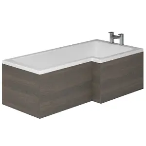 Novela Right Hand L-Shape Shower Bath - 1700x820mm with Dark Wood Panel