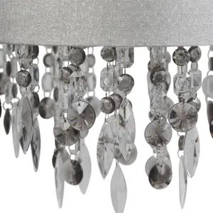 First Choice Lighting Pair of Large 40cm Easy Fit Shades in Grey with Acrylic Droplets