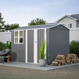 Birchtree 8x6FT Steel Apex Garden Shed House Tool Equipment Organizer W/ Window Door Grey