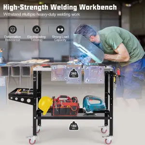 COSTWAY Welding Table 2-tier Rolling Welding Workbenchw/ Tool Rack & Tray