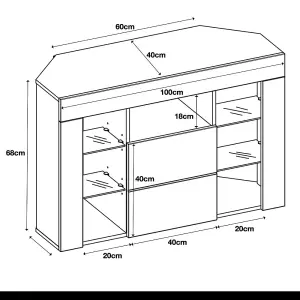 Furneo Venico02 White Corner TV Stand 100cm Matt & High Gloss Blue LED Lights