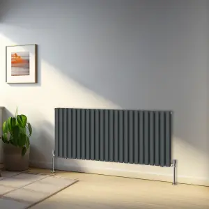 Rinse Bathrooms 600x1416mm Anthracite Horizontal Designer Radiator Double Column Oval Panel Bathroom Radiators