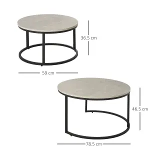 HOMCOM 2 Pcs Stacking Coffee Table Set Steel Frame, Marble Grey