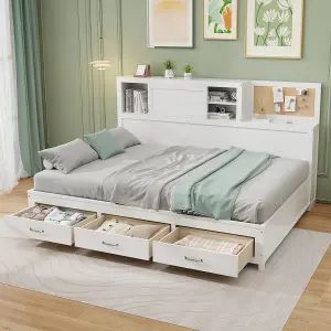 COSTWAY Wooden Sofa Bed Frame with 3 Drawers Single/Double Size Guest Bed