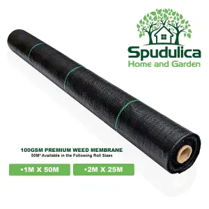 Spudulica Woven Garden Membrane Black Roll - 50m x 1m - 50m2 Weed Control, Ground Cover, Driveway Fabric, Garden Geotextile