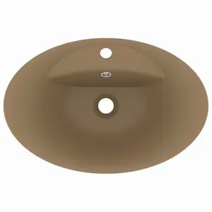 Belfry Bathroom Pearlene 390mm W Ceramic Oval Sink with Overflow Cream