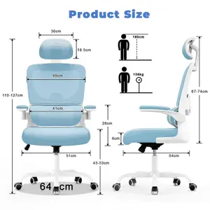 Computer Chair with Adjustable Lumbar Support and Headrest, Swivel Executive Mesh Office Chair for Home Office-Blue