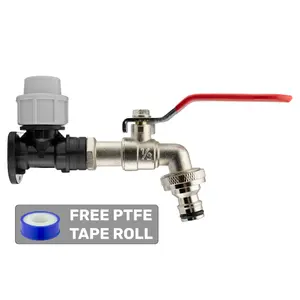 Garden Watering tap/Stopcock 20mm Water Pipe MDPE Back/Wall Plate+Lever tap+Free Thread Seal Tape