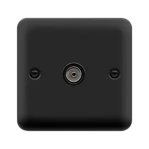 Curved Matt Black 1 Gang Single Coaxial TV Socket - Black Trim - SE Home