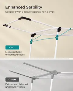 SONGMICS Clothes Drying Rack,  Winged Clothes Airer, Space-Saving Laundry Drying Rack, With Sock Clips, Metal Structure