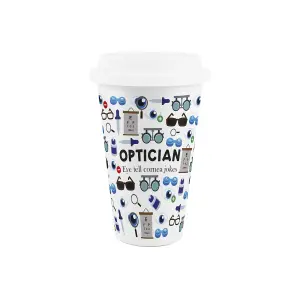 Optician Ceramic Travel Mug - Novelty Eye Specialist/Doctor Gifts - Double-Walled Insulated Hot/Cold Drinks Cup Present