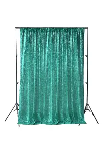 Neel Blue Shiny Fabric Sequin Backdrop Glitter Curtain, Emerald Green - 4ft x 9ft