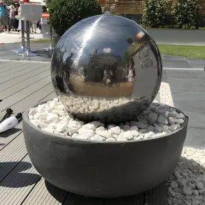 Primrose Eclipse Sphere Stainless Steel Water Feature with Lights H76cm