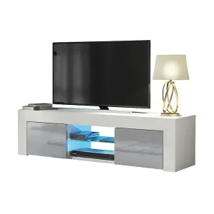 TV Unit 130cm Sideboard Cabinet Cupboard TV Stand Living Room High Gloss Doors - White & Grey