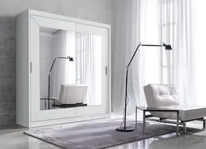 Alfa Mirrored Sliding Wardrobe in White Matt - Sleek Design, H2150mm W2000mm D600mm