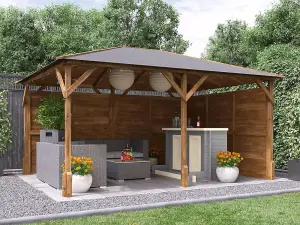 Dunster House Garden Bar Gazebo 4m x 3m Utopia Heavy Duty Garden Shelter with Log Bar Included