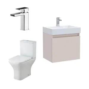 Nuie Merit Cloakroom Set Wall Hung Vanity Unit 500mm Basin Tap WC Blush Pink