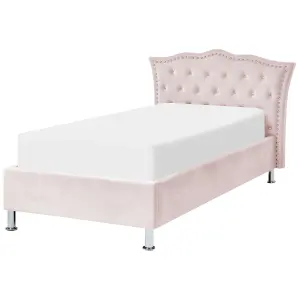 Velvet EU Single Size Bed with Storage Pink METZ