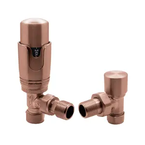 Pair of Angled Bronze Thermostatic Radiator Valves