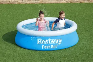 Bestway Fast Set 6 Foot x 20 Inch Round Inflatable Above Ground Outdoor Swimming Pool Repair Patch Blue Family Kids