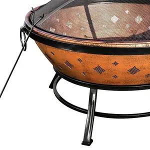 Teamson Home Outdoor Wood Burning Fire Pit, Round Metal Garden Heater, Log Burner, Includes Lid & Poker - 88.5 x 88.5 x 64 (cm)